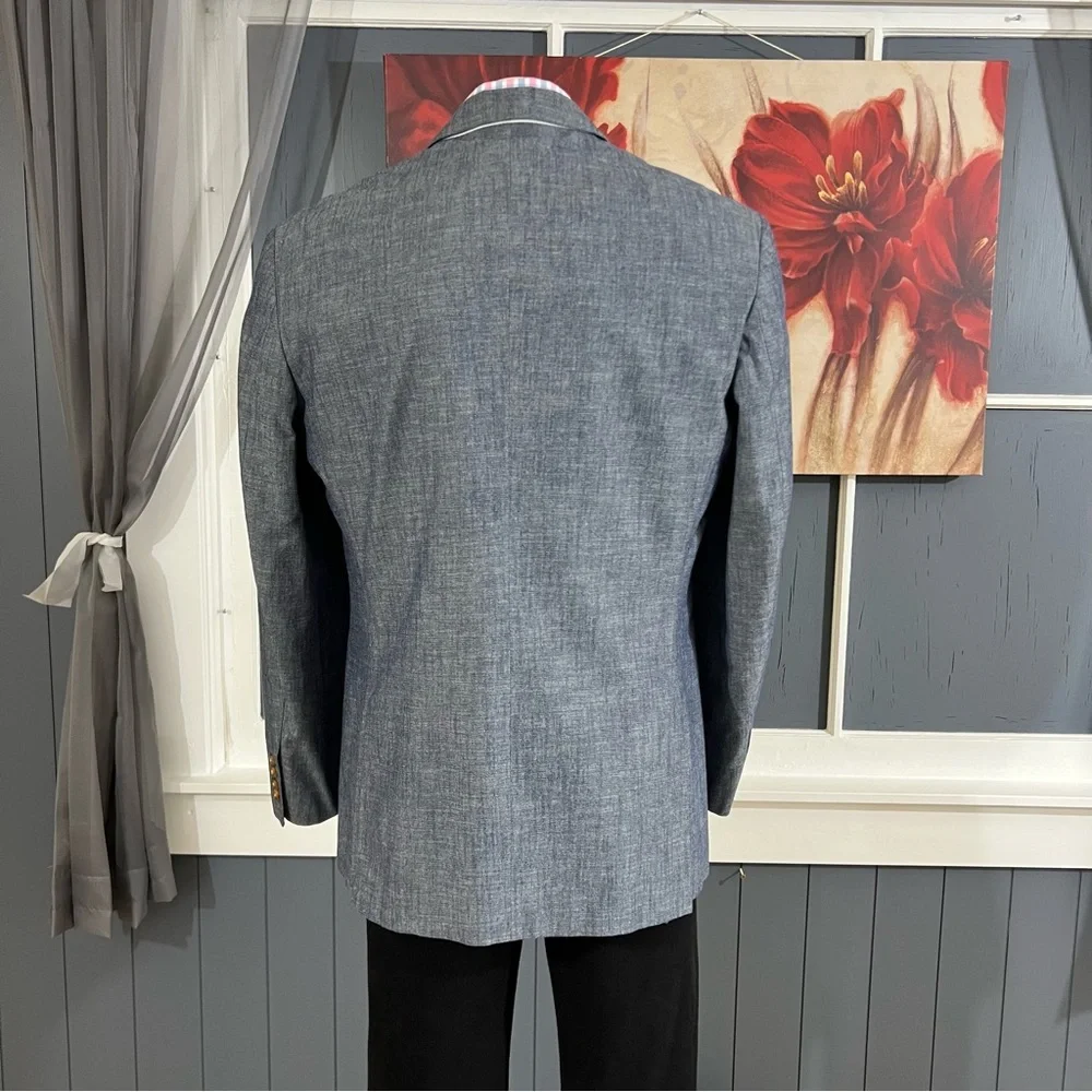 Tasso Elba Blazer Mens sz Large (42R-44R) Chambray Cotton Sport‎ Coat Jacket